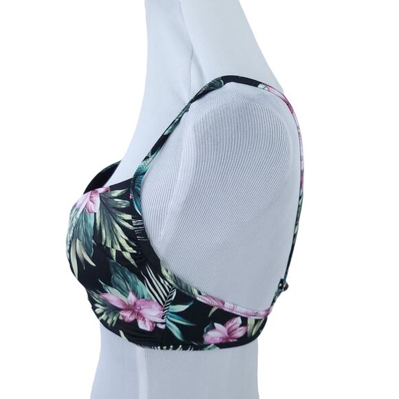 Shade & Shore Bikini Top 32B Black Palm Floral Print Underwire, Adjustable Strap - Picture 3 of 6